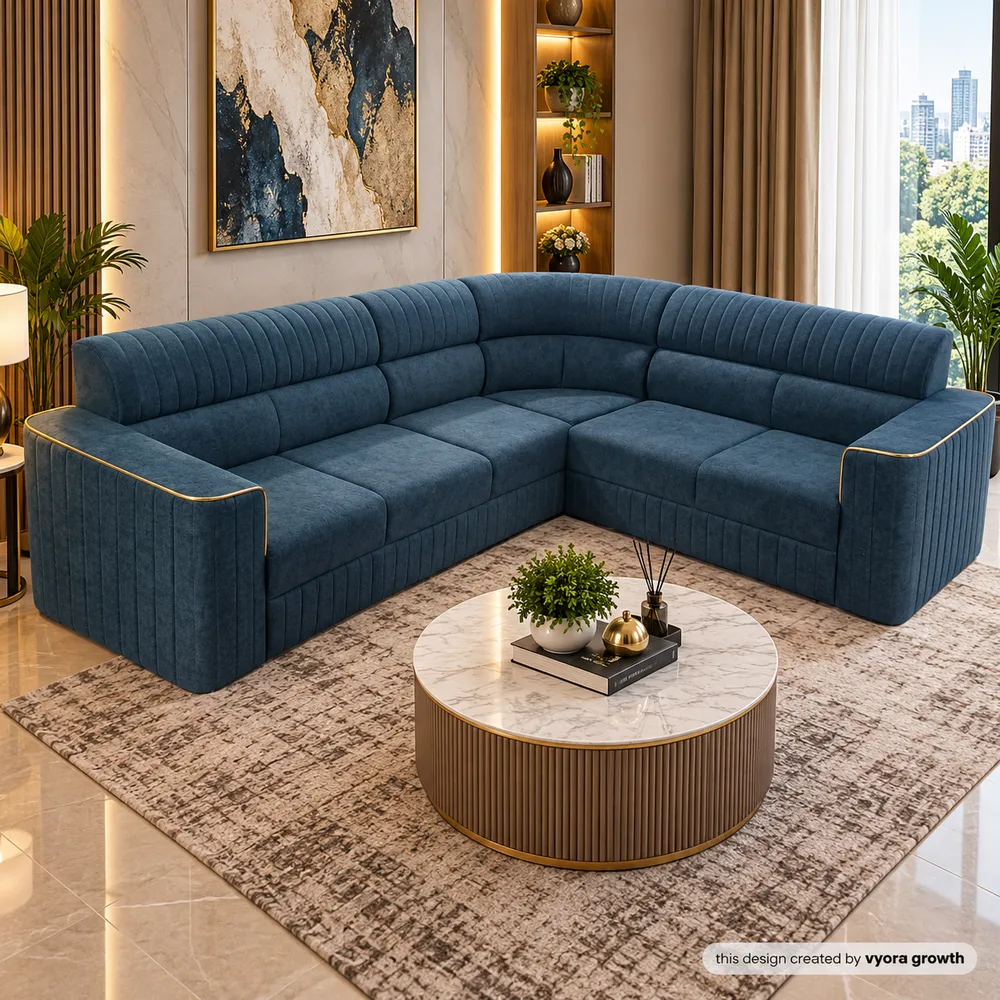 Teal Sectional in a Warm Modern Lounge