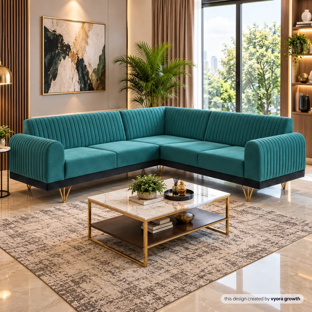Teal Sectional in Modern Living Room