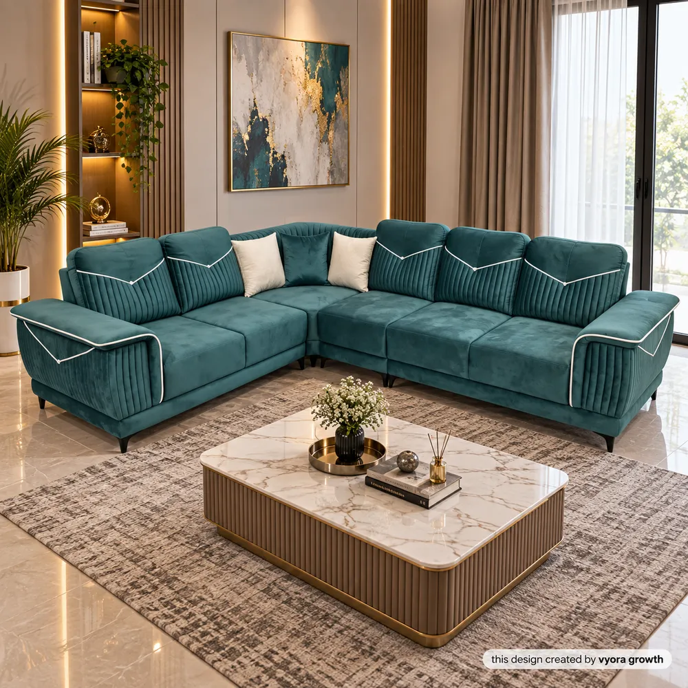 Teal Velvet Sectional Living Room