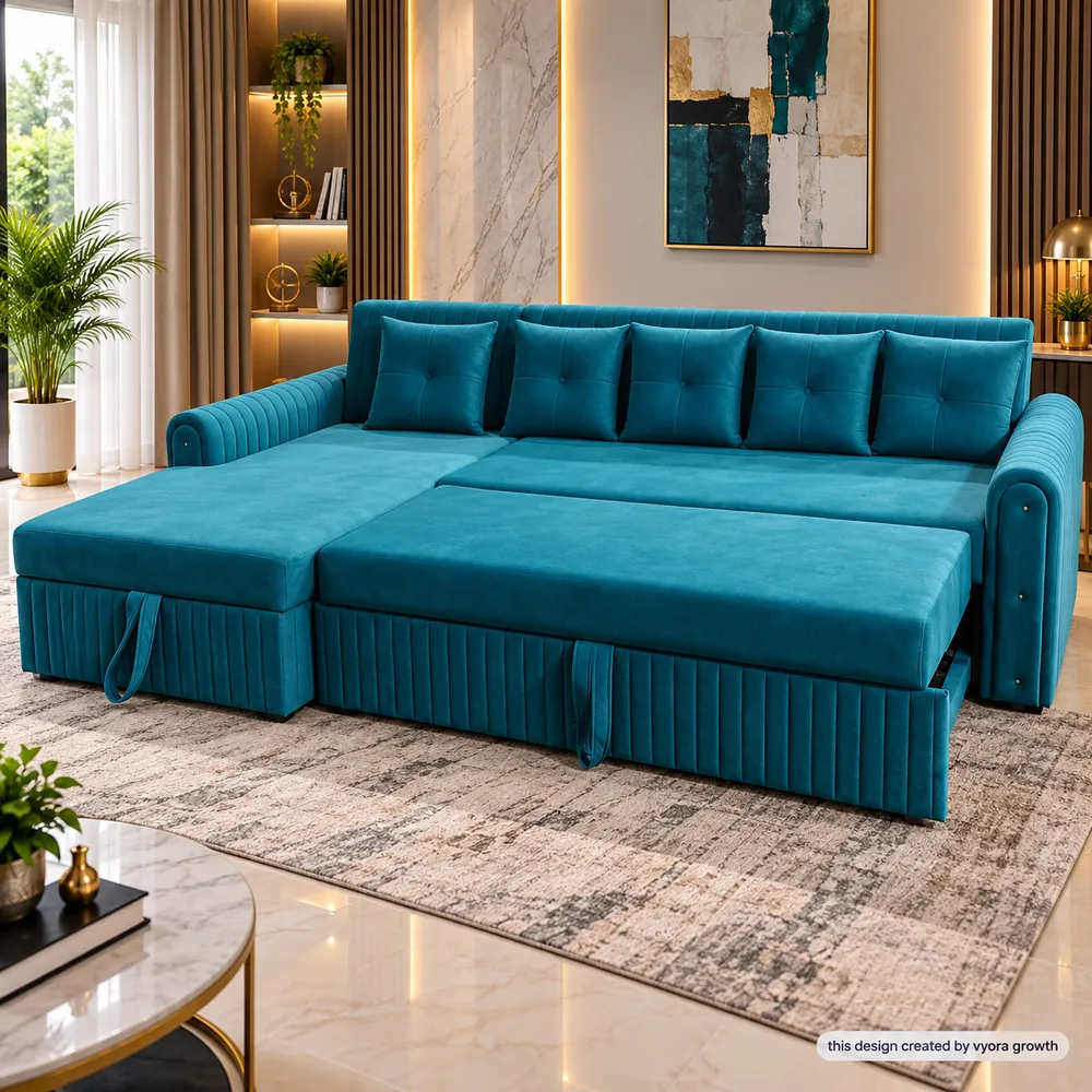 Teal Velvet Sofa in Modern Living Room