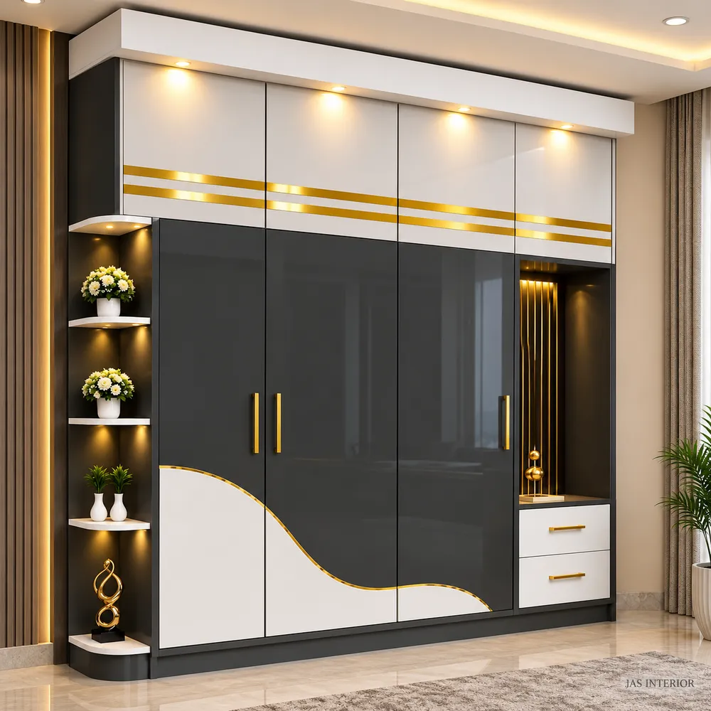 Modern Monochrome Wardrobe with Gold Accents