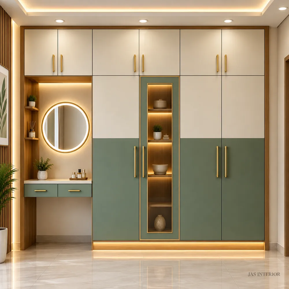 Modern Sage and Cream Vanity Wall