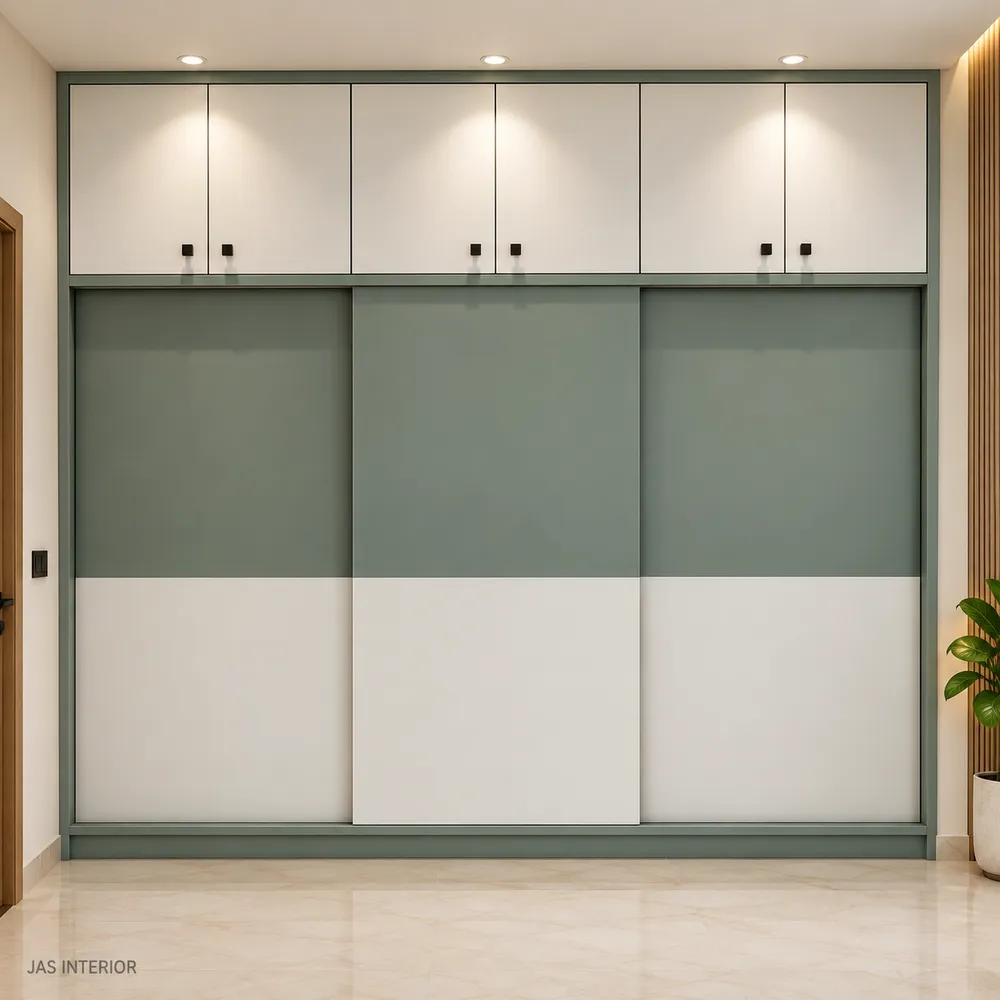 Modern Sage and Ivory Built-In Wardrobe