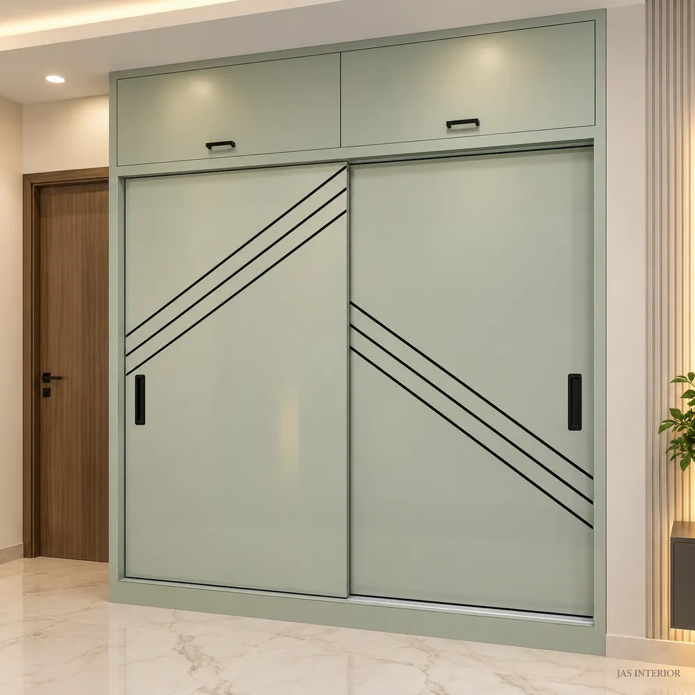Modern Sage Wardrobe with Geometric Accents