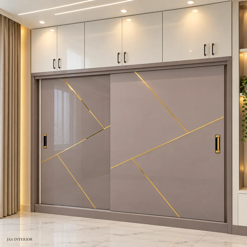Modern Taupe Wardrobe with Gold Inlays