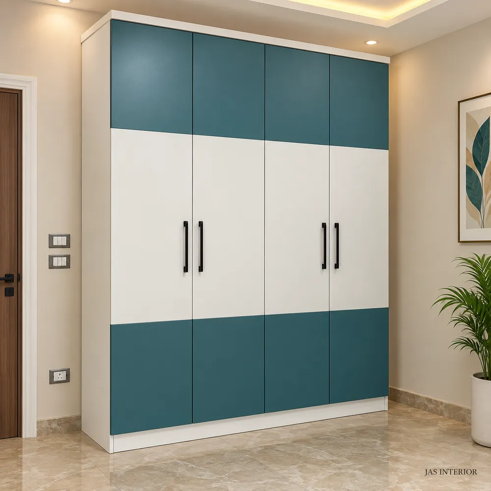 Modern Teal and White Built-In Wardrobe