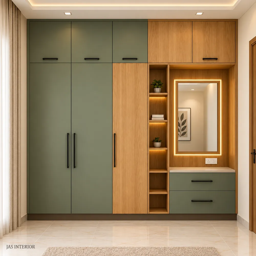 Olive Green and Oak Wardrobe Vanity