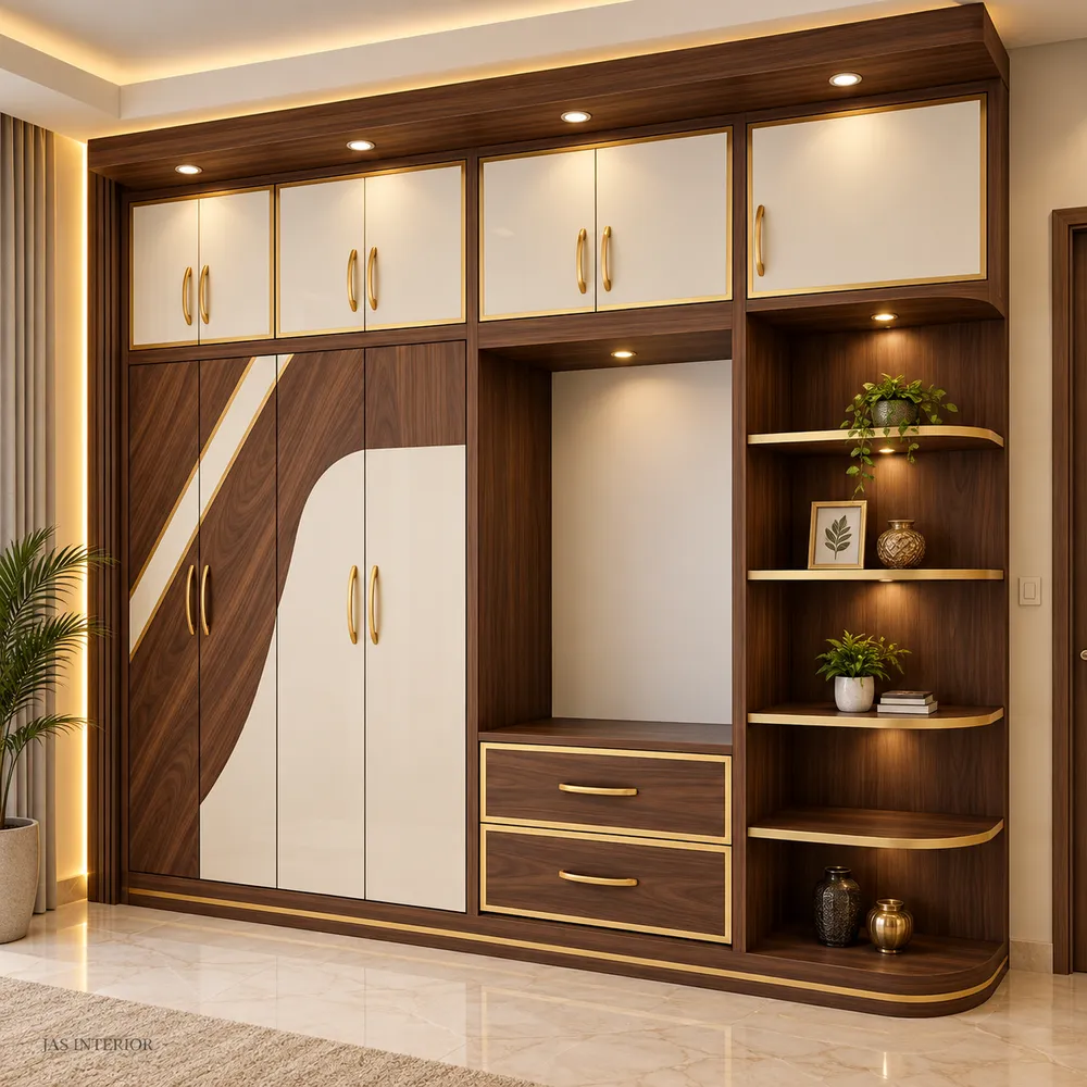 Walnut Wardrobe with Gold Accents