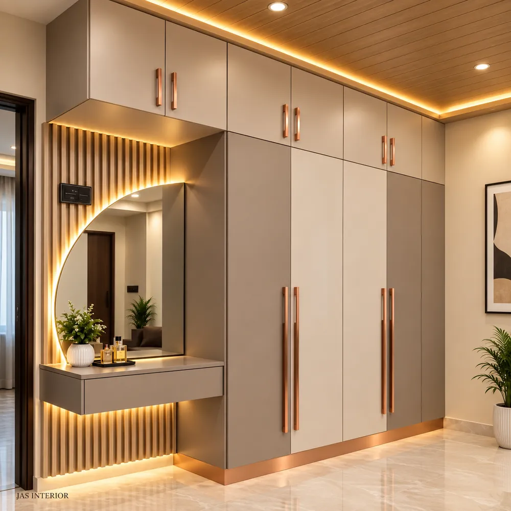 Warm Modern Wardrobe and Vanity Nook