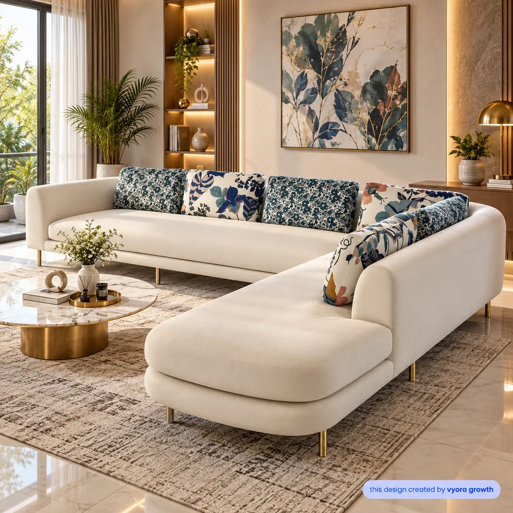 Warm Modern Living Room with Botanical Accents