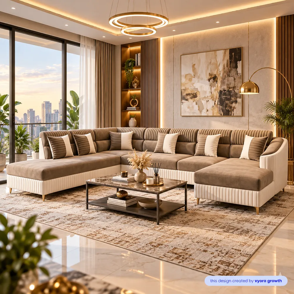 Warm Modern Living Room with City Views