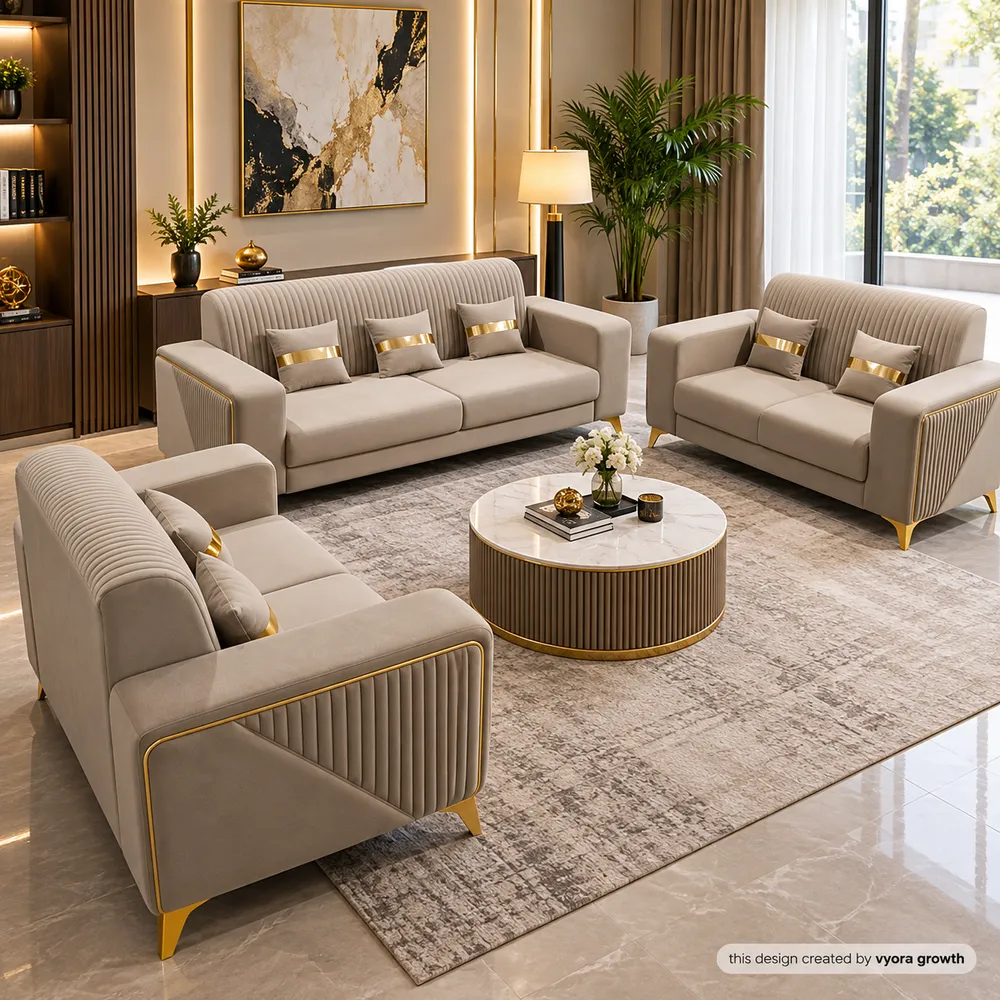 Warmly Lit Greige Luxury Living Room